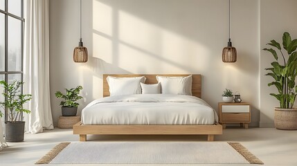 Modern minimalist bedroom interior design illustration.