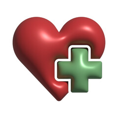 Heart Icon with Green Plus Sign Health Symbol In 3d Style