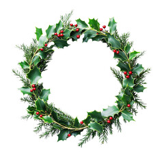 Christmas holly wreath with red berries and green leaves. Perfect for seasonal celebrations and festive designs. 