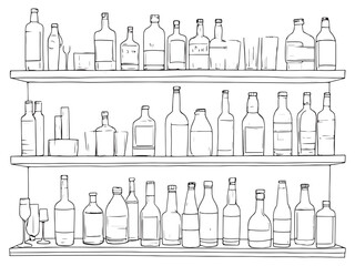 Top Shelf Liquor Bottles Line Art Illustration