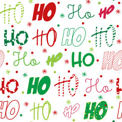 Seamless ho ho ho lettering with red and green color, vector illustration