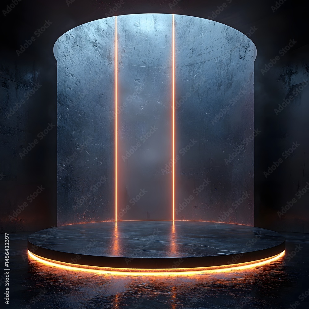 Canvas Prints futuristic metal podium with dynamic lighting for product display
