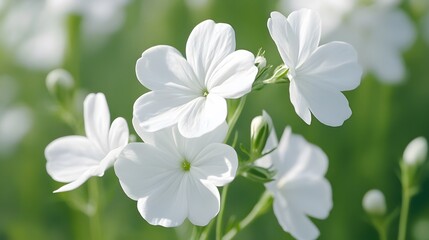 Fototapeta premium Closeup of Delicate White Flowers Blooming in Garden