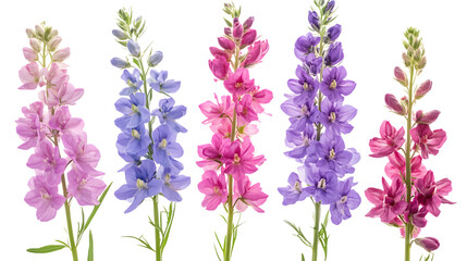 Obraz premium Larkspur Flowers Isolated on White Background for Graphic Design Projects