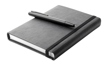 Professional Grey Notebook with Pen on White Background for Writing and Note-taking