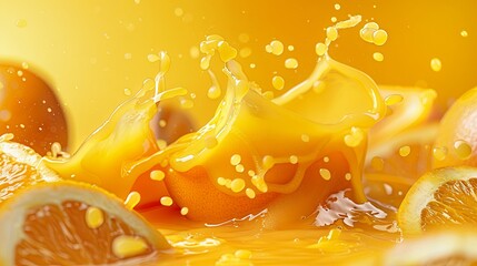 Fresh orange juice splash, cut out. Creative advertising of orange juice. Vitamin C concept. Explosion of freshness. Element of summer visual identity.