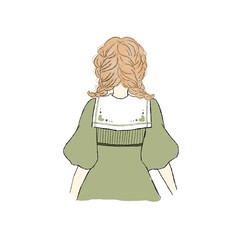 This illustration shows the back of a woman with braided hair.