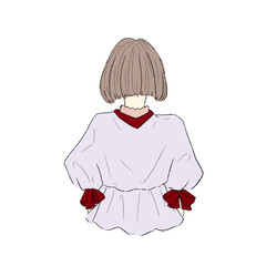 This illustration shows a woman with bobbed hair in the back.