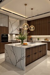 kitchen island in modern luxurious kitchen interior. created with generative ai technology.