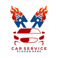 Abstract car with burn piston logo design. car garage logo design template