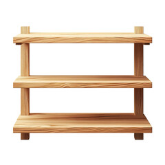 Wooden shelf, showcasing its design and sturdy construction. The three-tiered shelf appears ready to hold various items, adding functionality and style to any space.