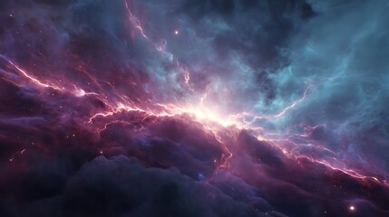 Obraz premium Nebula with vibrant hues evokes cosmic wonder.