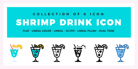 Shrimp Drink Icon Set. Collection of 6 Unique Drink Icons