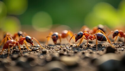 Busy ants encircling empty space, nature texture, pattern, wildlife
