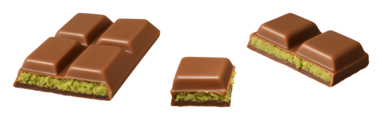 Dubai Style Schokolade isoliert auf transparentem Hintergrund, Pistazie, Füllung, Stücke, Schoko, Schokoladenriegel, Praline, Pistaziencreme, Kadaifi