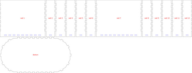 Cnc. laser cutting Angled Box Box with both ends cornered Material thickness 3 mm No glue Vector illustration.