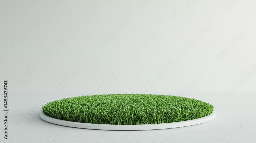 Poster circular grass island floating in white space: innovative design