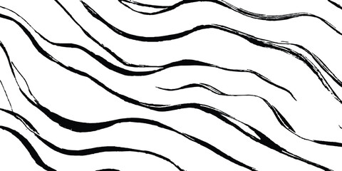 Black flowing wave lines on white transparent background. Abstract wave line for banner, template, wallpaper background with wave design. Vector illustration