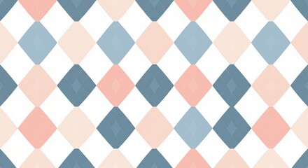 Elegant Pastel Diamond Pattern: A Seamless Geometric Design in Soft Pink, Blue, and White