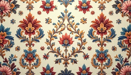 Intricate floral damask pattern in muted tones , art, stock