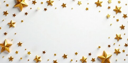 White table adorned with glittering golden confetti and stars Ideal for festive greetings , xmas, december