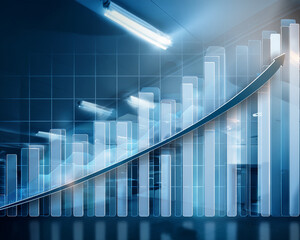 modern sales performance graph on clean transparent panel, symmetrical layout, soft highlights