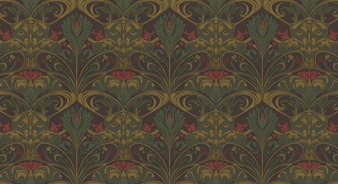 Fototapeta Elegant Art Nouveau Damask Wallpaper Design