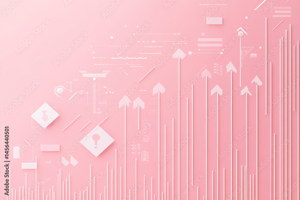 Wall mural pink background with upward arrows data and shapes
