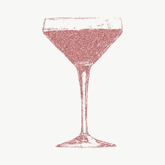 Hand drawn red cocktail with retro pop art stipple texture. Noisy gritty dot halftone effect on vintage ink sketch for stylish bar illustrations, Italian style.