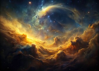 Fototapeta premium Golden Nebula Cosmic Landscape: Minimalist Celestial Photography