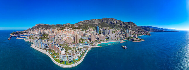 Aerial view of Monaco on the French Riviera - Sunshine above the richest city state in the World
