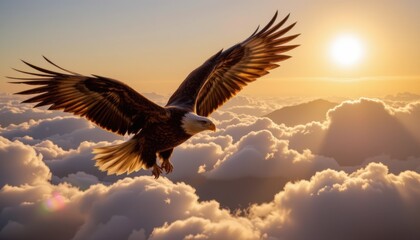 Obraz premium Eagle soaring high above clouds at sunset nature photography majestic landscape view