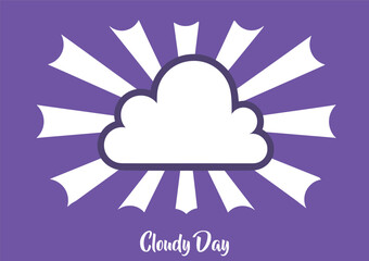 A stylized illustration depicts a white cloud with a purple border and bright white rays emanating from it, set against a purple background