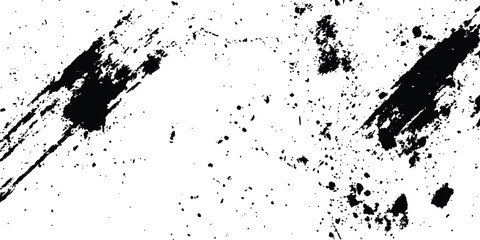 Vector grunge black and white distressed texture transparent white background. Abstract black ink splash on white background with energetic splatter and unique texture for creative and artistic design