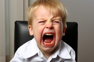 A little boy with behavioral problems is screaming capriciously.