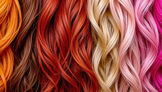 Vibrant hair color trends hair salon photo collection bright environment close-up view beauty concept