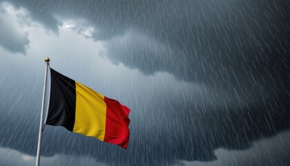 Stormy weather over belgian flag outdoor scene dramatic atmosphere nature low angle view national symbolism