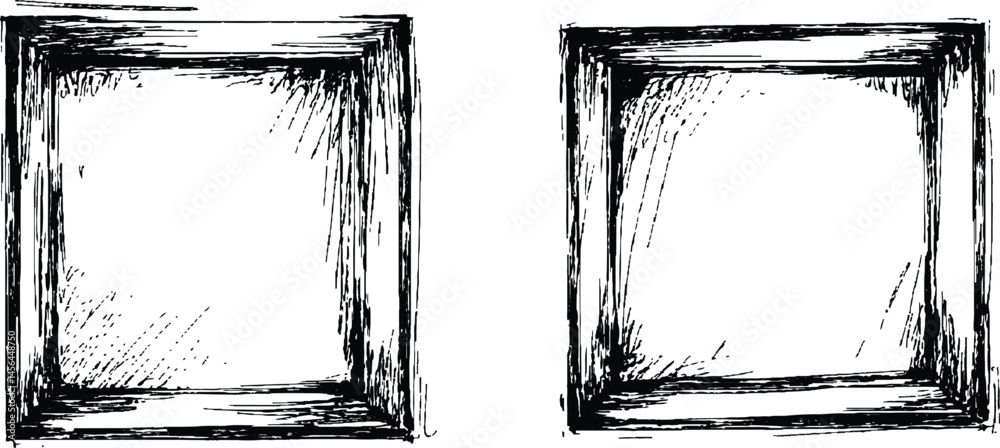 Fototapete Black square grunge frame on a transparent background. A rectangular frame is drawn with brush strokes on white background.	