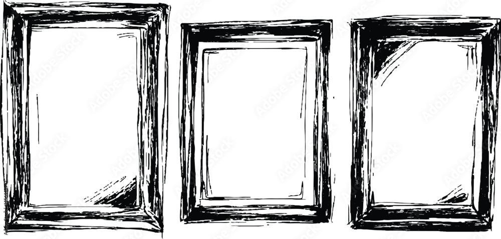 Aufkleber three black framed white on a transparent background. a collection of three empty picture frames in 