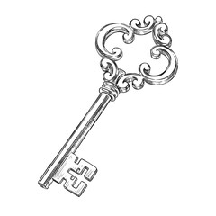 vintage key antique key vector line art hand drawn illustration
