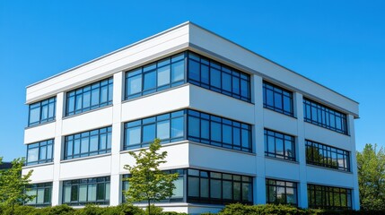 Obraz premium Contemporary architecture facade with glass windows showcases su