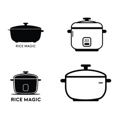 A silhouette of rice cooker vector set on a white background