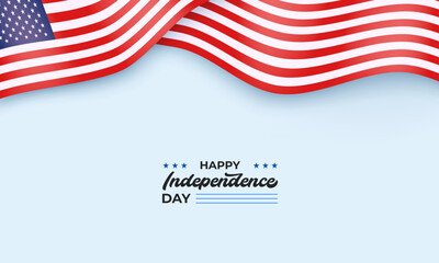 Fototapeta premium Happy Independence Day background with waving USA flag, stars, and patriotic colors. Perfect for 4th of July celebration, greeting cards, and American holiday events.