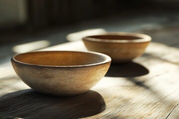 Two small light brown bowls