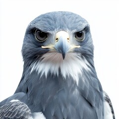 Fototapeta premium Close Up Portrait of Slate Blue Hawk with Intense Gaze Against White Background