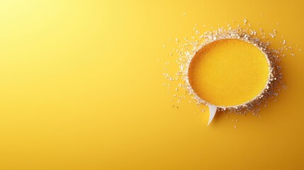 A dialog bubble filled with yellow sprinkles rests on a bright yellow background, creating an inviting and cheerful visual experience