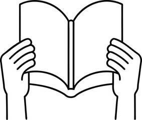 hand holding a book vector illustration line art