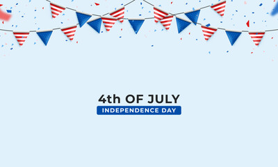 4th of July Independence Day background with patriotic bunting flags, confetti, and festive colors. Perfect for American holiday banners, cards, and celebration designs.