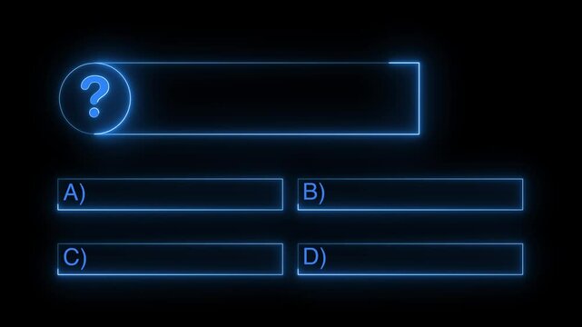 Quiz Neon Line Animation with option selection on black background, Quiz template challenge with option selection, quiz game animation, quest game test sport challenge, Animated on black background
