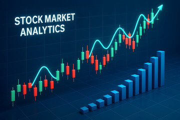 Stock market analytics with rising graphs.